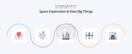 Téléchargez les illustrations : Space Exploration And Next Big Things Flat 5 Icon Pack Including satellite. orbital. space. complex. dome - en licence libre de droit