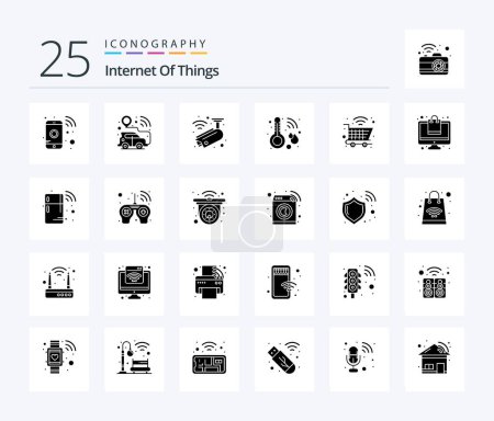 Illustration for Internet Of Things 25 Solid Glyph icon pack including shopping. weather. camera. thermometer. healthcare - Royalty Free Image