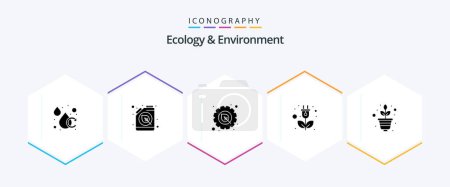 Illustration for Ecology And Environment 25 Glyph icon pack including plant. power. environment. plug. energy - Royalty Free Image