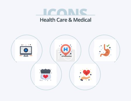 Ilustración de Health Care And Medical Flat Icon Pack 5 Icon Design. gastroenterology. sign. medicine. pin. hospital - Imagen libre de derechos