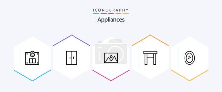 Illustration for Appliances 25 Line icon pack including furniture. stool. home. home appliances. furniture - Royalty Free Image
