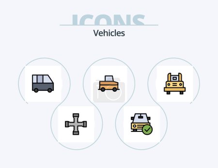 Téléchargez les illustrations : Vehicles Line Filled Icon Pack 5 Icon Design. creative. bridge. transportation. vehicles. truck - en licence libre de droit