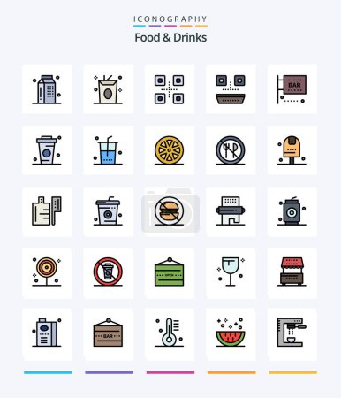 Téléchargez les illustrations : Creative Food & Drinks 25 Line FIlled icon pack  Such As science and computing. law. meal. food and drink. japanese food - en licence libre de droit