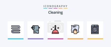 Téléchargez les illustrations : Cleaning Line Filled 5 Icon Pack Including machine. cleaning. clean. cleaner. household. Creative Icons Design - en licence libre de droit