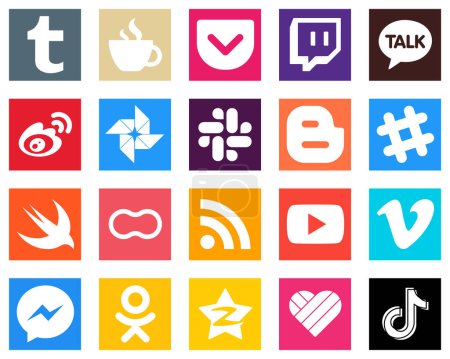Illustration for 20 Social Media Icons for Every Platform such as peanut; spotify; sina; blog and slack icons. High definition and professional - Royalty Free Image