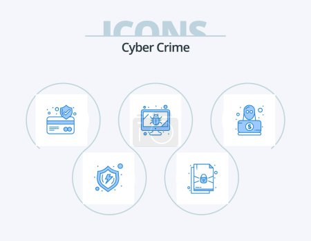 Téléchargez les illustrations : Cyber Crime Blue Icon Pack 5 Icon Design. spy. detective. atm card. security. monitor - en licence libre de droit