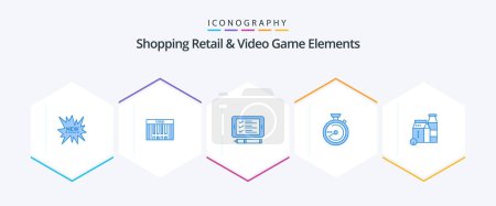 Téléchargez les illustrations : Shoping Retail And Video Game Elements 25 Blue icon pack including box . location. phone. navigation. browse - en licence libre de droit