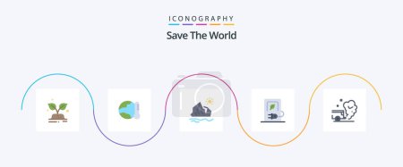 Téléchargez les illustrations : Save The World Flat 5 Icon Pack Including stations. charging. temperature. car. iceberg - en licence libre de droit
