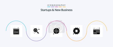 Téléchargez les illustrations : Startups And New Business Glyph 5 Icon Pack Including . calendar. manager. appointment. gear - en licence libre de droit