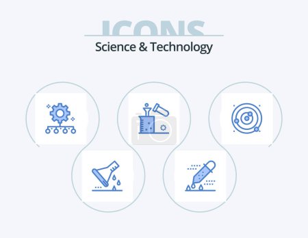 Illustration for Science And Technology Blue Icon Pack 5 Icon Design. chemistry. chemical. pipette dropper. work plan. team performance - Royalty Free Image