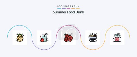 Téléchargez les illustrations : Summer Food Drink Line Filled Flat 5 Icon Pack Including food. beverage. pineapple. summer. salad - en licence libre de droit