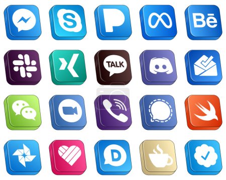 Téléchargez les illustrations : 20 Isometric 3D Icons of Major Social Media Platforms such as wechat. behance. text and discord icons. Versatile and premium - en licence libre de droit