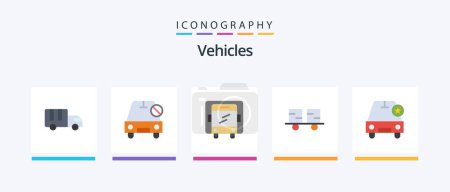 Téléchargez les illustrations : Vehicles Flat 5 Icon Pack Including car. forklift truck. slash. forklift. caterpillar vehicles. Creative Icons Design - en licence libre de droit