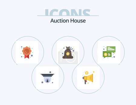 Illustration for Auction Flat Icon Pack 5 Icon Design. chat. finance. certificate. money. bag - Royalty Free Image