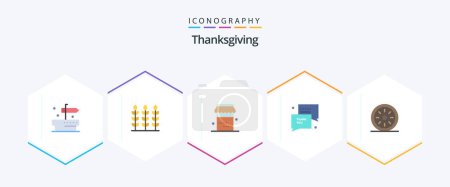 Téléchargez les illustrations : Thanks Giving 25 Flat icon pack including thanksgiving. pie. thanksgiving. dinner. sms - en licence libre de droit