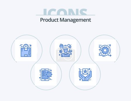 Ilustración de Product Management Blue Icon Pack 5 Icon Design. manager. tasks. box. person. time - Imagen libre de derechos