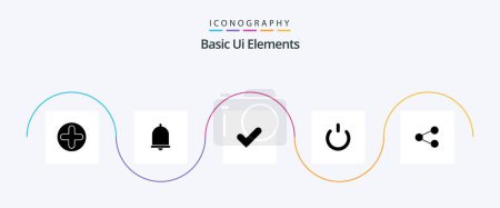Téléchargez les illustrations : Basic Ui Elements Glyph 5 Icon Pack Including share. power. check. on. button - en licence libre de droit