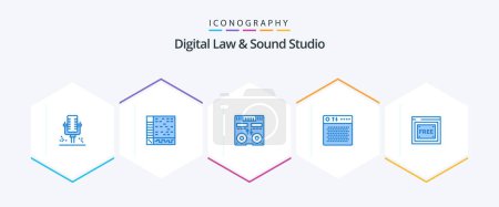 Illustration for Digital Law And Sound Studio 25 Blue icon pack including multimedia. audio. daw. amplifier. mixer - Royalty Free Image