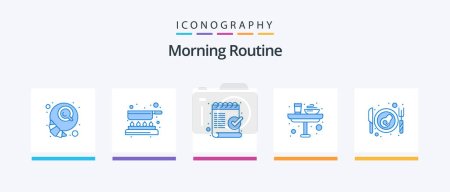 Illustration for Morning Routine Blue 5 Icon Pack Including lunch. food. check. dinner. ok. Creative Icons Design - Royalty Free Image