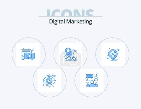Téléchargez les illustrations : Digital Marketing Blue Icon Pack 5 Icon Design. business. maps. conversation. location. marketing planning - en licence libre de droit