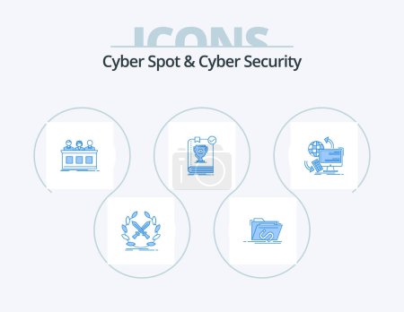 Téléchargez les illustrations : Cyber Spot And Cyber Security Blue Icon Pack 5 Icon Design. leader. book. internet. jury. expert - en licence libre de droit