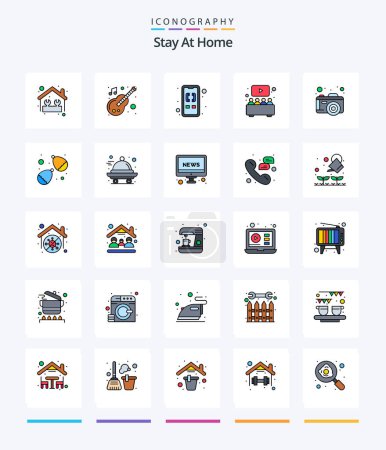 Ilustración de Creative Stay At Home 25 Line FIlled icon pack  Such As watch. home movie. stay home. film. incoming outgoing - Imagen libre de derechos