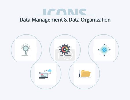 Ilustración de Data Management And Data Organization Flat Icon Pack 5 Icon Design. management. setting. resource. setting. optimization - Imagen libre de derechos