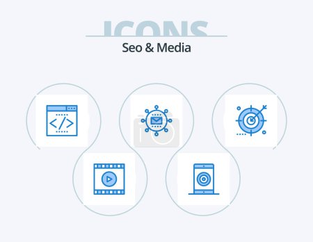 Ilustración de Seo and Media Blue Icon Pack 5 Icon Design. promotion. media. performance. mail. seo - Imagen libre de derechos