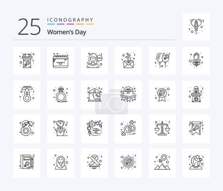 Téléchargez les illustrations : Womens Day 25 Line icon pack including day. mail. celebrate. love. day - en licence libre de droit