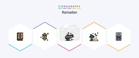 Ilustración de Ramadan 25 FilledLine icon pack including carpet. palm. light. beach. ramadan - Imagen libre de derechos