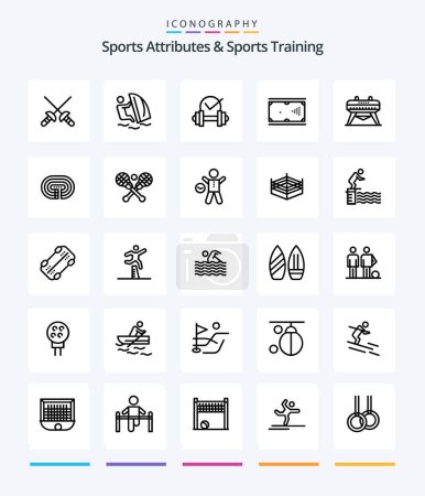 Ilustración de Creative Sports Atributes And Sports Training 25 OutLine icon pack  Such As gymnastic. pocket. dumbbell. game. billiards - Imagen libre de derechos