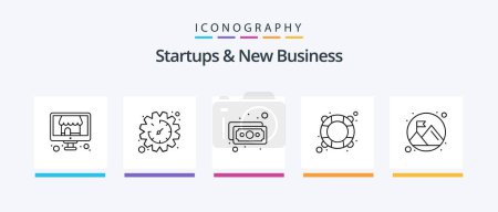 Téléchargez les illustrations : Startups And New Business Line 5 Icon Pack Including grow. currency. content. cash. building. Creative Icons Design - en licence libre de droit