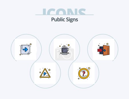 Téléchargez les illustrations : Public Signs Line Filled Icon Pack 5 Icon Design. . warning. sleep. attention. sign - en licence libre de droit