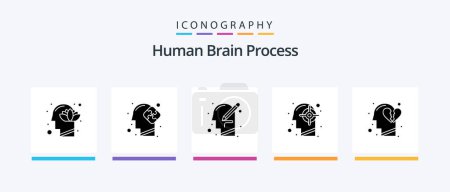Téléchargez les illustrations : Human Brain Process Glyph 5 Icon Pack Including mind. head. puzzle. goal. thinking. Creative Icons Design - en licence libre de droit