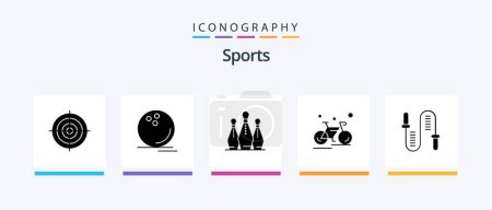 Téléchargez les illustrations : Sports Glyph 5 Icon Pack Including cycling. bicycle. ball. sport. skittle. Creative Icons Design - en licence libre de droit
