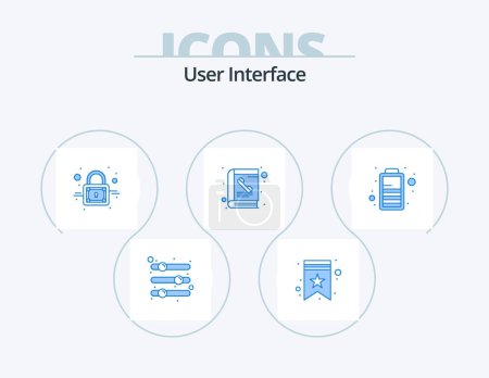 Téléchargez les illustrations : User Interface Blue Icon Pack 5 Icon Design. battery. phone. star. directory. secure - en licence libre de droit