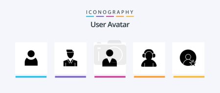 Téléchargez les illustrations : User Glyph 5 Icon Pack Including profile. rating. administrator. headphone. support. Creative Icons Design - en licence libre de droit