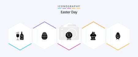 Téléchargez les illustrations : Easter 25 Glyph icon pack including chicken. food. easter. cup. egg - en licence libre de droit