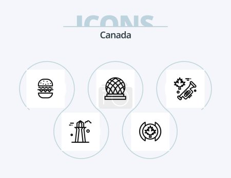 Téléchargez les illustrations : Canada Line Icon Pack 5 Icon Design. canada. river. leaf. mountains. canada tower - en licence libre de droit