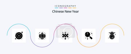 Téléchargez les illustrations : Chinese New Year Glyph 5 Icon Pack Including bell. music. chinese knot. instrument. chinese - en licence libre de droit