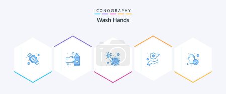 Illustration for Wash Hands 25 Blue icon pack including cleaned. protect. virus. hand. hands - Royalty Free Image