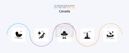 Illustration for Canada Glyph 5 Icon Pack Including . kayak. canada. boat. tower - Royalty Free Image