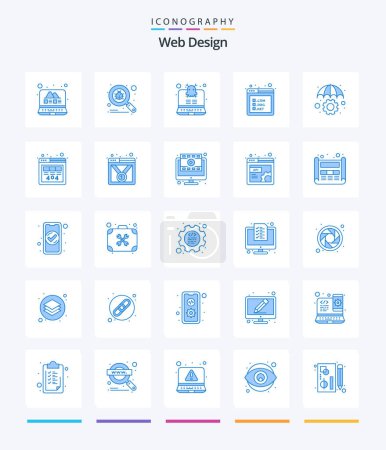 Illustration for Creative Web Design 25 Blue icon pack  Such As development. protection. computer. insurance. page - Royalty Free Image