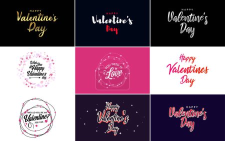 Téléchargez les illustrations : Happy Valentine's Day greeting background in papercut realistic style paper clouds. flying realistic heart on a string; pink banner party invitation template with calligraphy words text sign on copy space - en licence libre de droit