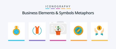 Illustration for Business Elements And Symbols Metaphors Flat 5 Icon Pack Including insurance. compass. growing. navigator. plant. Creative Icons Design - Royalty Free Image