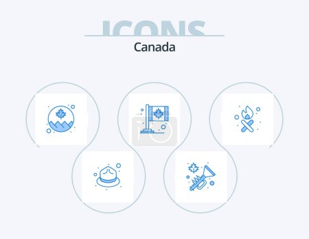 Illustration for Canada Blue Icon Pack 5 Icon Design. born fire. sign. canada. leaf. canada - Royalty Free Image
