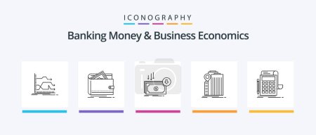 Téléchargez les illustrations : Banking Money And Business Economics Line 5 Icon Pack Including forward. offer. funds. money. give. Creative Icons Design - en licence libre de droit