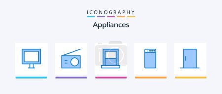 Téléchargez les illustrations : Appliances Blue 5 Icon Pack Including home. door. appliances. washing. household. Creative Icons Design - en licence libre de droit
