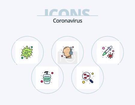 Ilustración de Coronavirus Line Filled Icon Pack 5 Icon Design. flu. corona. closed. epidemic. antigen - Imagen libre de derechos