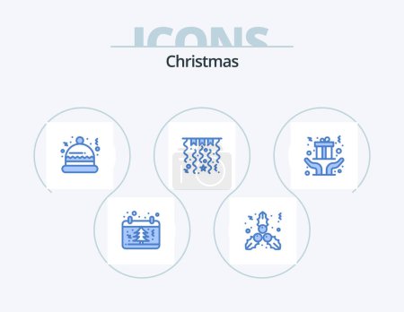 Illustration for Christmas Blue Icon Pack 5 Icon Design. present. christmas. christmas. hands. decorations - Royalty Free Image